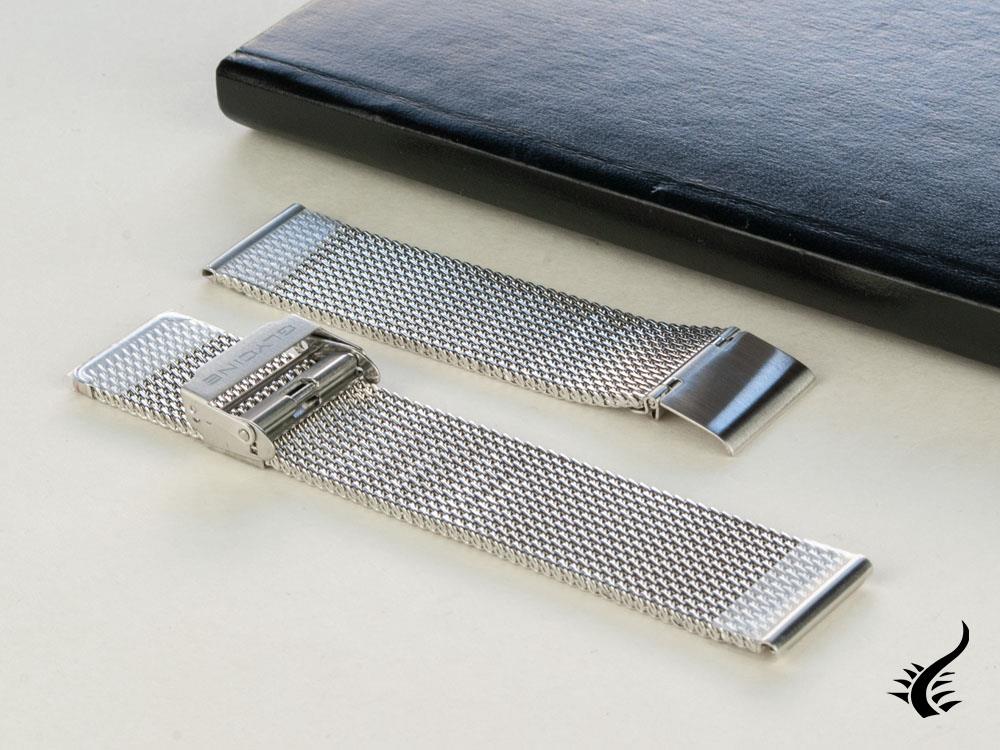 Glycine, Mesh Strap, Polished, 22mm, Foldover clasp