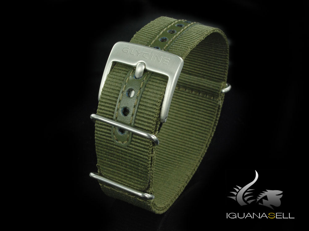 Glycine, Fabric Strap, 22mm, Green, Buckle