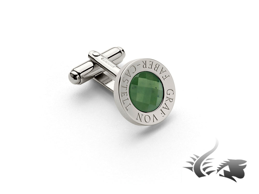 Graf von Faber-Castell Round Cufflinks, Platinum, Green Jade, 118972