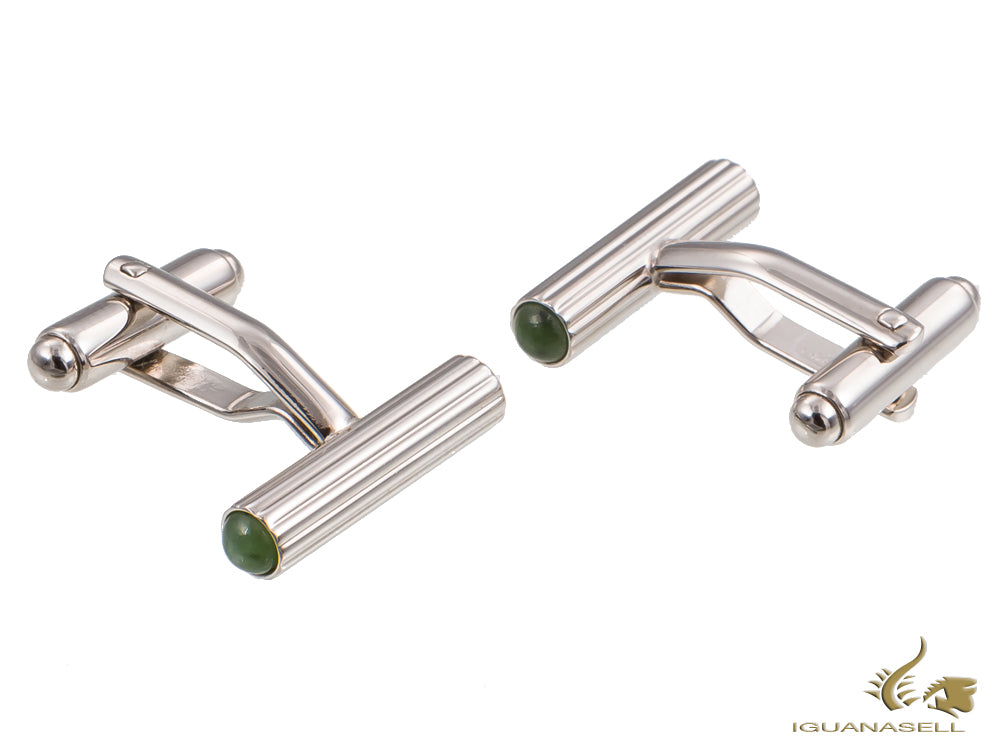 Boutons de manchette cylindriques Graf von Faber-Castell, platine, jade vert, 118975