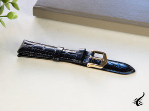 Bracelet en cuir exotique gaufré Hirsch Crocograin, noir, 18 mm, 12302850-1-18