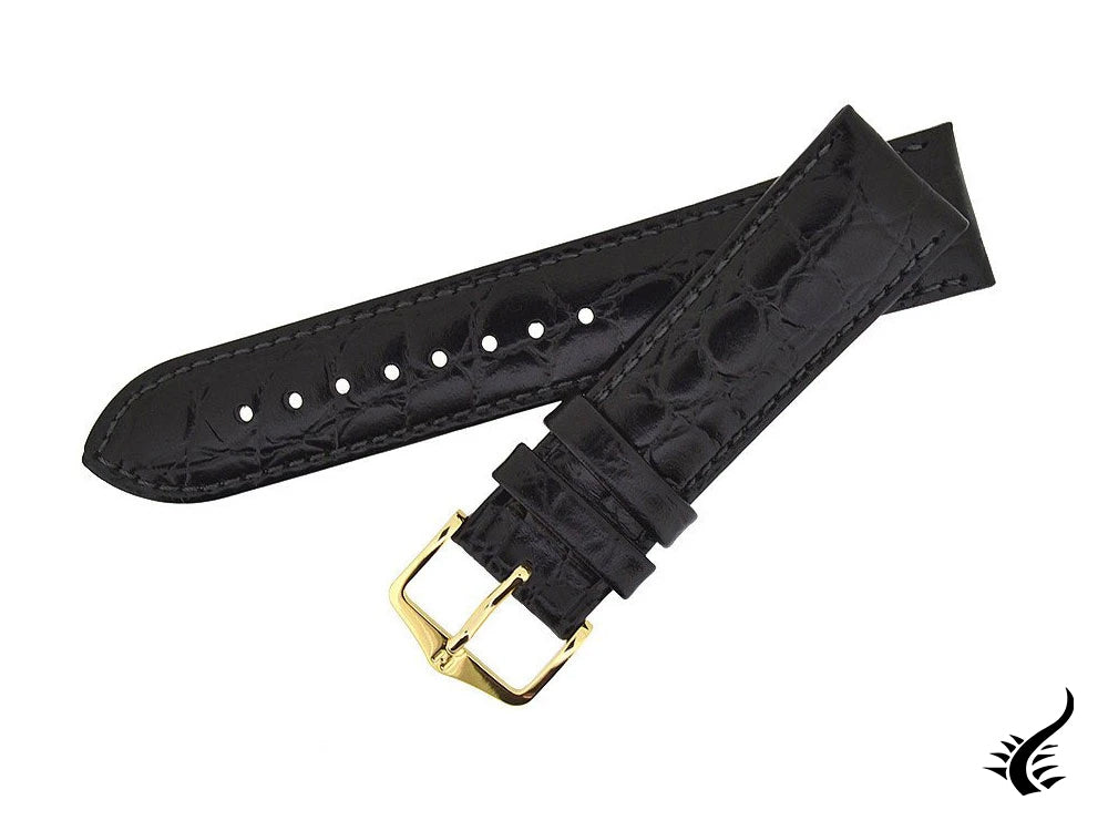 Hirsch Crocograin Exotic embossed leather Strap, Black, 18 mm, 12302850-1-18