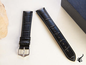 Hirsch Exotic embossed leather Strap, Leather, Black, 18 mm, 01028050-2-18