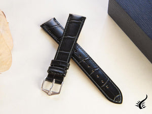 Hirsch Exotic embossed leather Strap, Leather, Black, 18 mm, 01028050-2-18