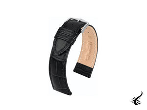 Hirsch Exotic embossed leather Strap, Leather, Black, 18 mm, 01028050-2-18