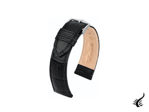 Hirsch Exotic embossed leather Strap, Leather, Black, 24 mm, 01028050-2-24