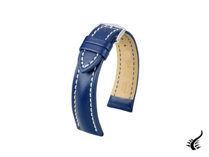 Bracelet en cuir de veau lourd Hirsch, bleu, blanc, 24 mm, boucle, 01475080-2-24