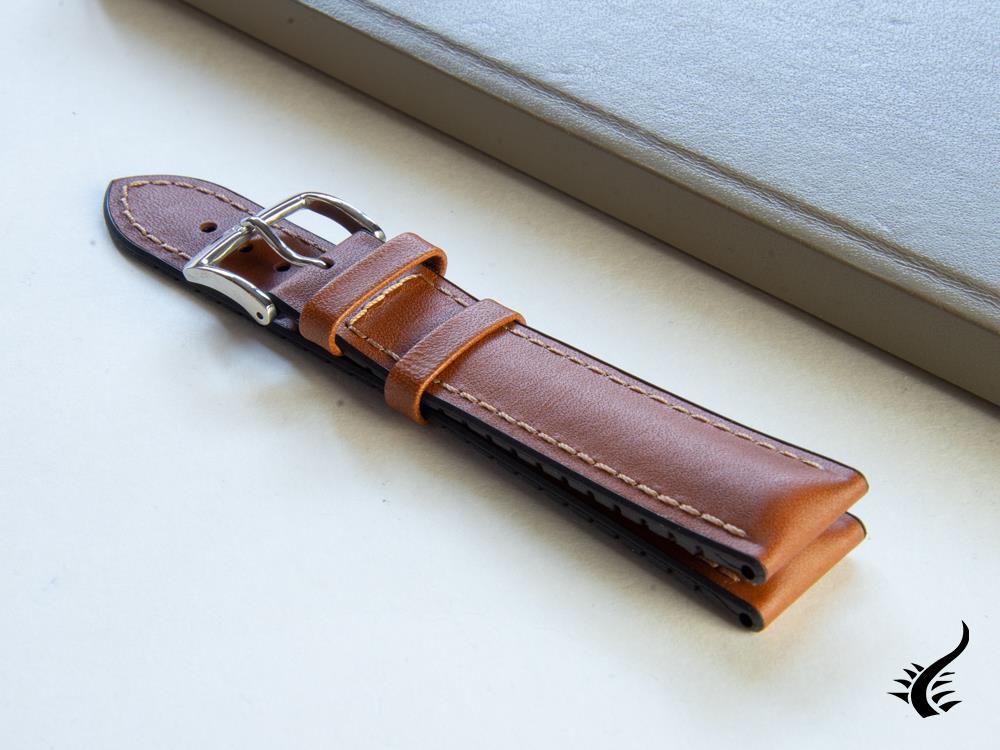 Hirsch Heavy Calf Calfskin Strap, Brown, White, 22 mm, Buckle, 01475010-2-22