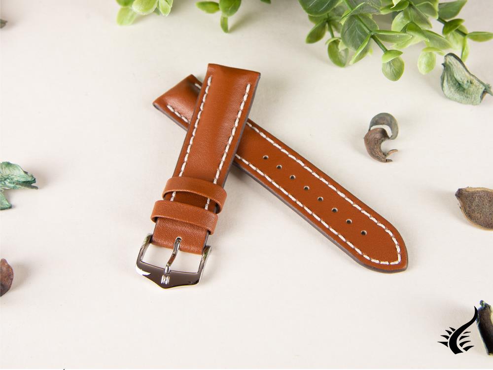 Hirsch Heavy Calf Calfskin Strap, Golden Brown, White, 22 mm, 01475070-2-22