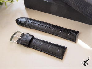 Hirsch Louisianalook Exotic embossed leather Strap, Black, 24 mm, 03427050-2-24