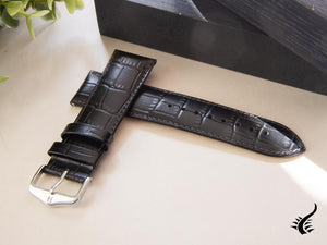 Hirsch Louisianalook Exotic embossed leather Strap, Black, 24 mm, 03427050-2-24