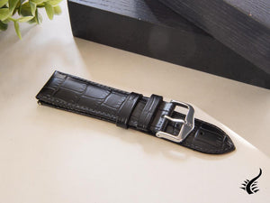 Hirsch Louisianalook Exotic embossed leather Strap, Black, 24 mm, 03427050-2-24