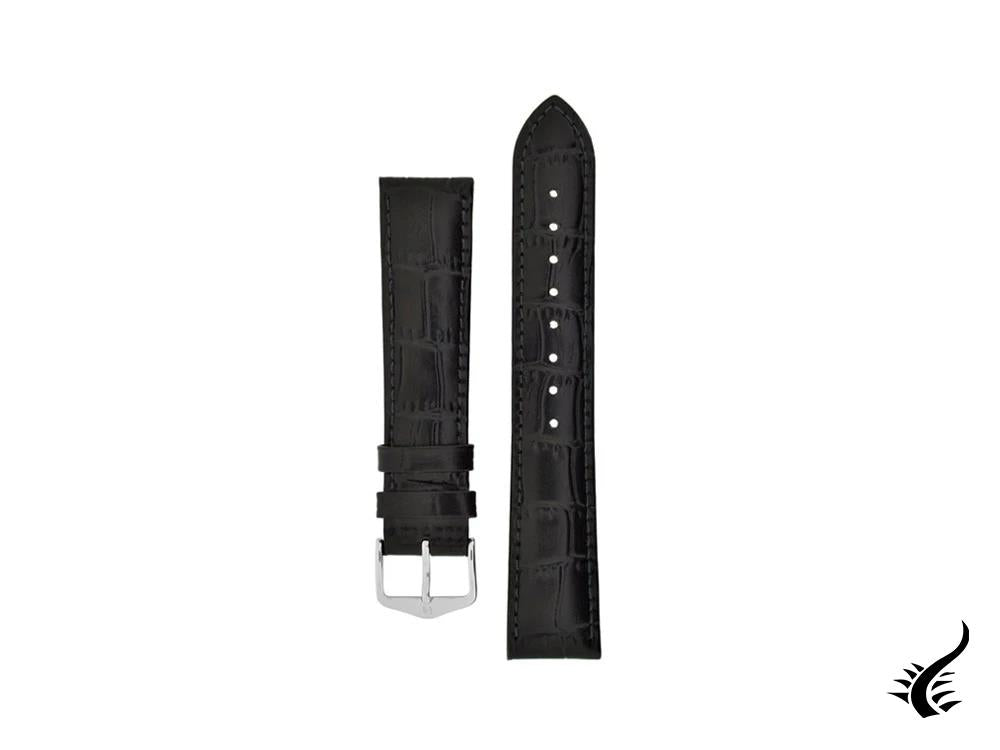 Hirsch Louisianalook Exotic embossed leather Strap, Black, 24 mm, 03427050-2-24