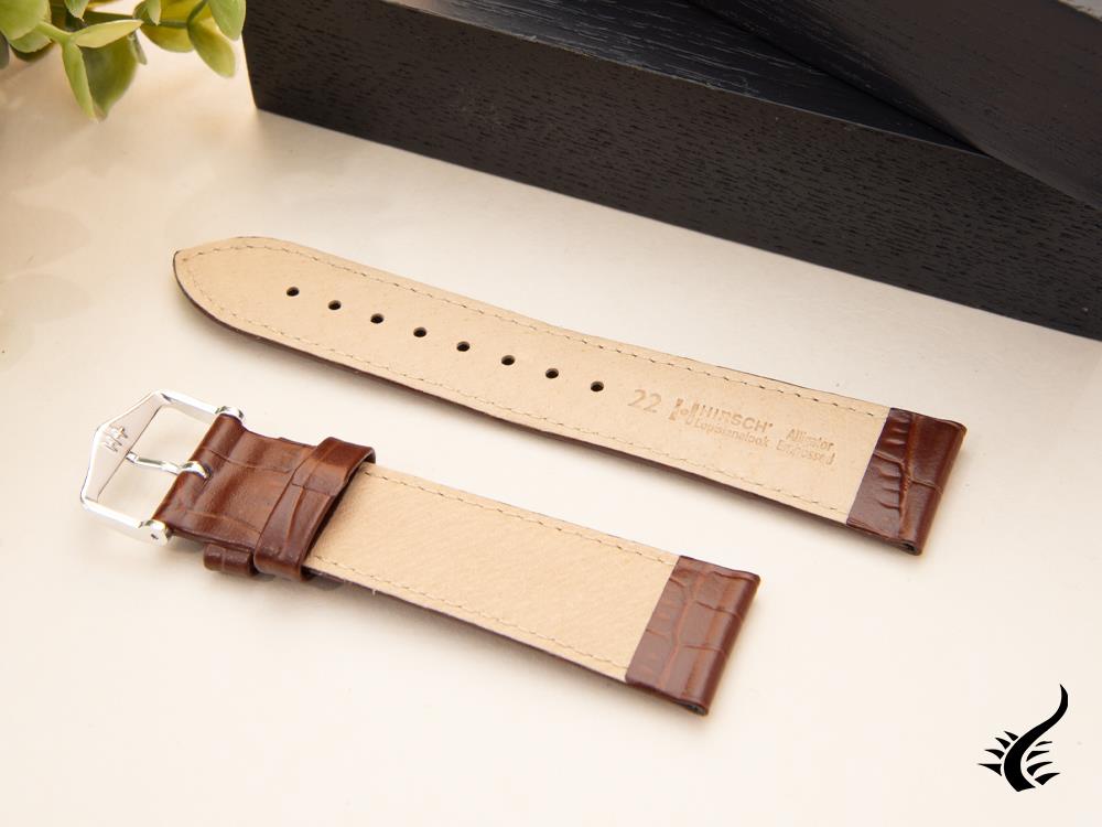 Hirsch Louisianalook Exotic embossed leather Strap, Brown, 22 mm, 03427010-2-22