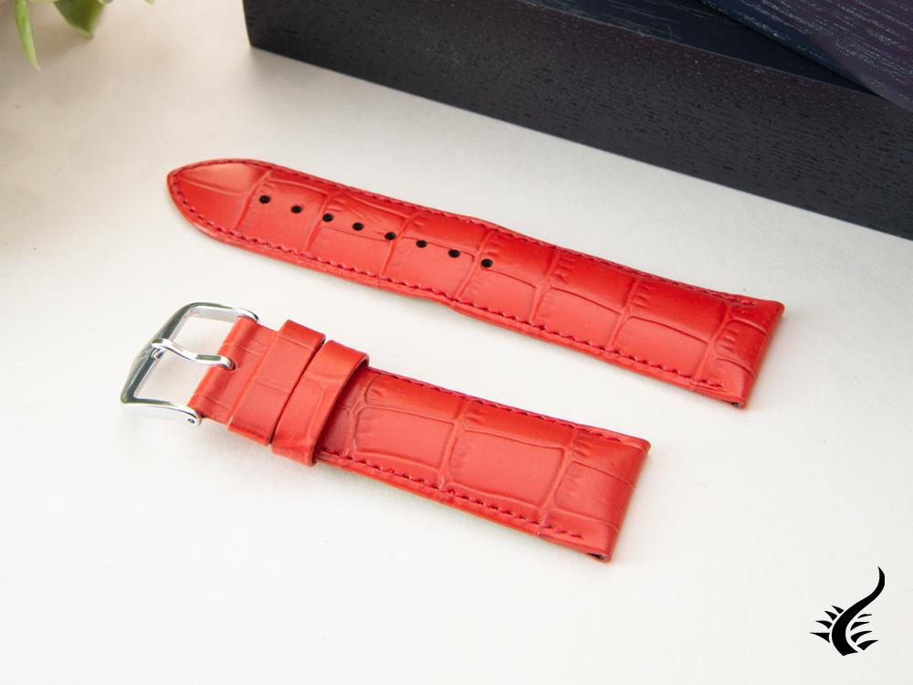 Hirsch Louisianalook Exotic embossed leather Strap, Red, 22 mm, 03427120-2-22