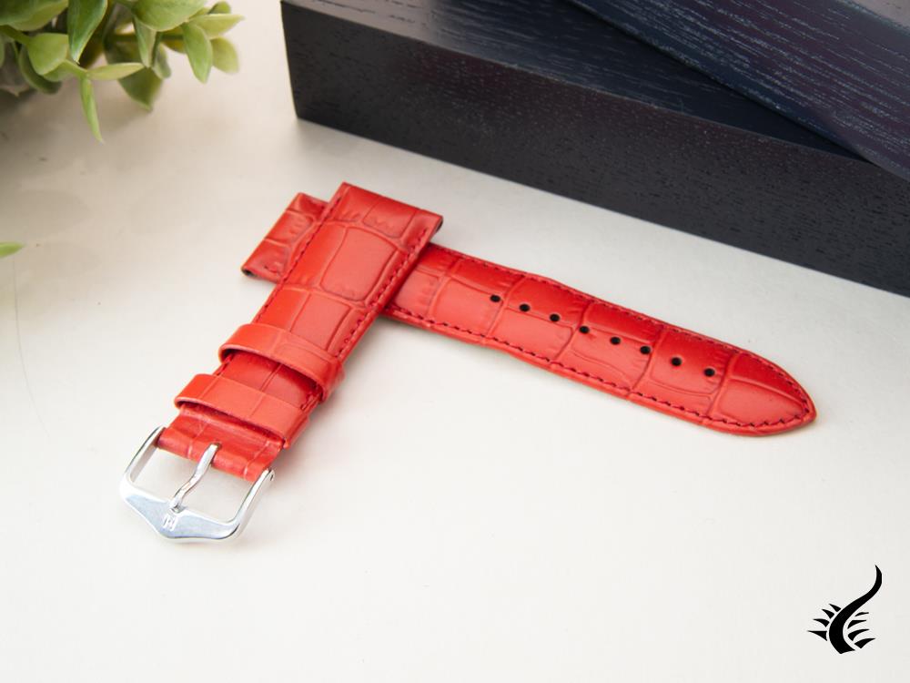 Hirsch Louisianalook Exotic embossed leather Strap, Red, 22 mm, 03427120-2-22