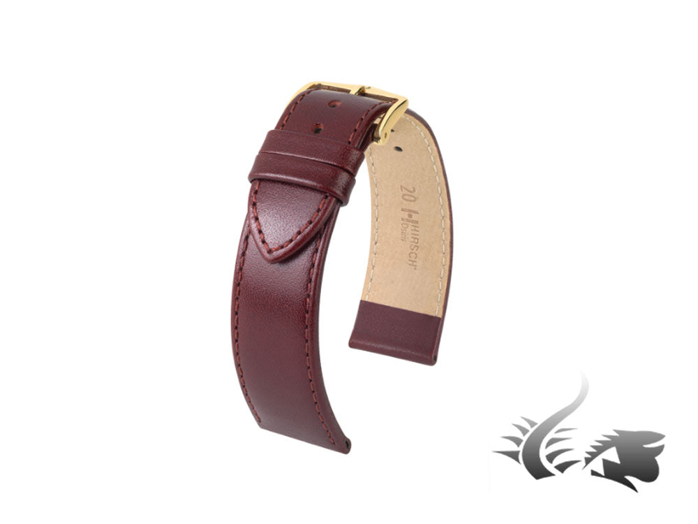 Hirsch Osiris Leather Strap, Burgundy, 20 mm, PVD gold, 03475060-1-20