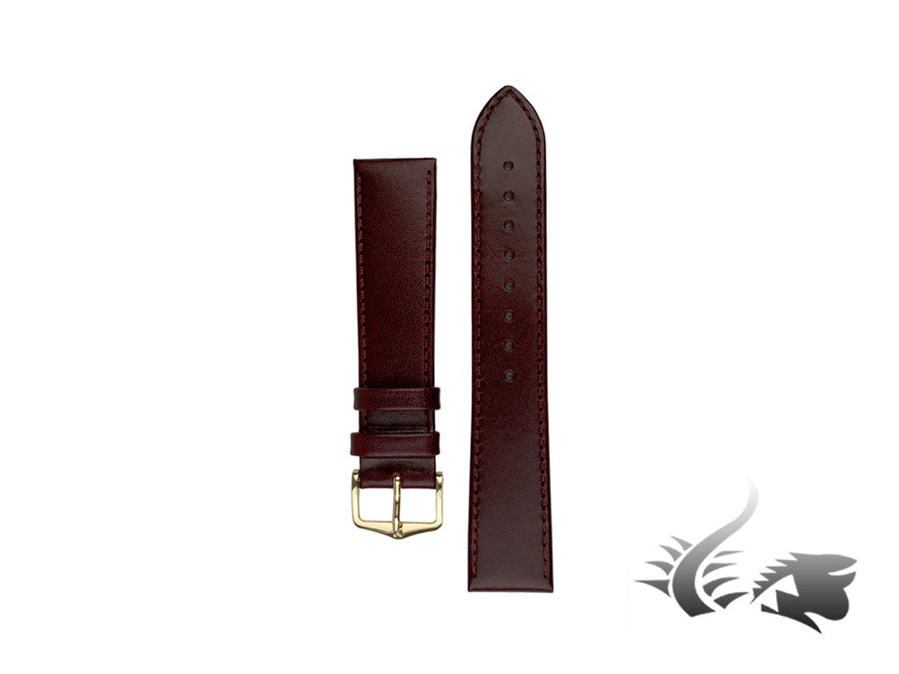 Hirsch Osiris Leather Strap, Burgundy, 20 mm, PVD gold, 03475060-1-20