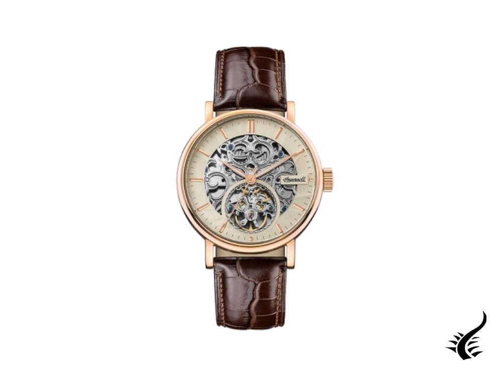 Montre automatique Ingersoll 1892 Charles, 44 mm, dorée, bracelet en cuir, I05805