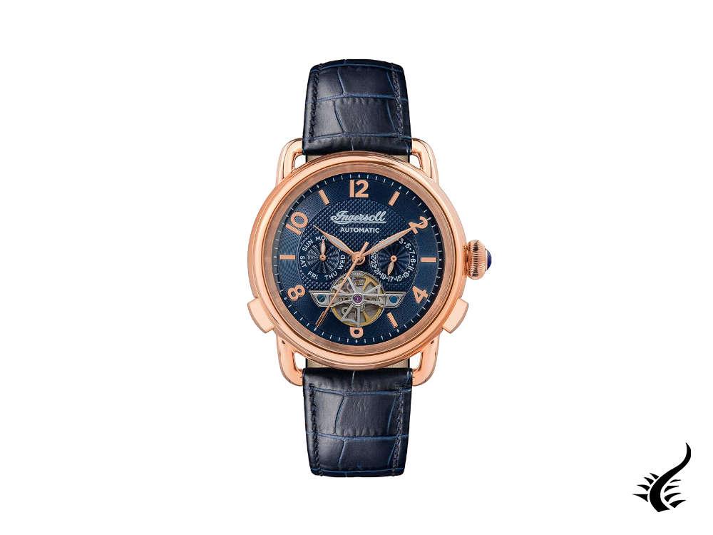 Montre automatique Ingersoll 1892 New England, bleu, 44 mm, bracelet en cuir, I00902B