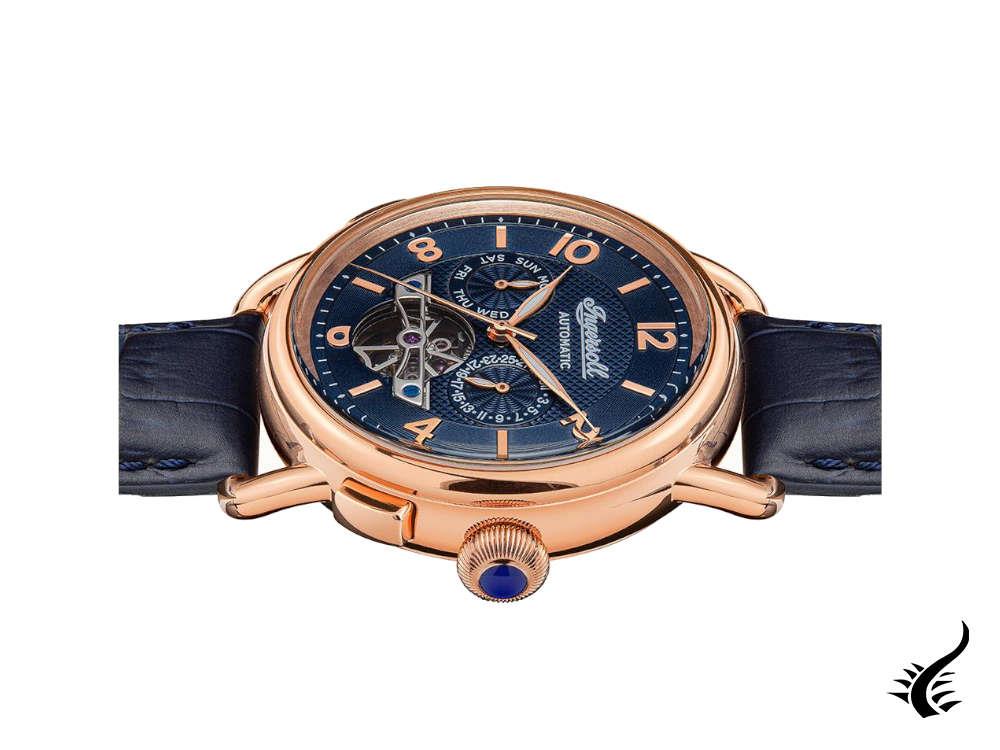 Montre automatique Ingersoll 1892 New England, bleu, 44 mm, bracelet en cuir, I00902B