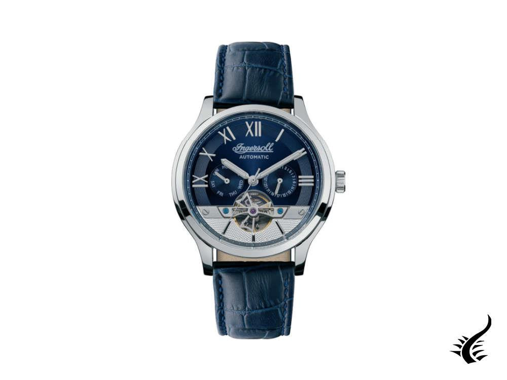 Montre automatique Ingersoll 1892 Tempest, 44 mm, bleu, bracelet en cuir, I12103