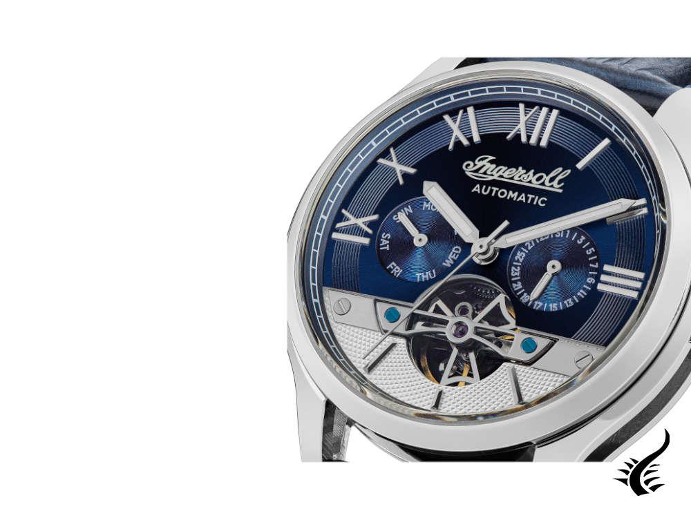 Montre automatique Ingersoll 1892 Tempest, 44 mm, bleu, bracelet en cuir, I12103