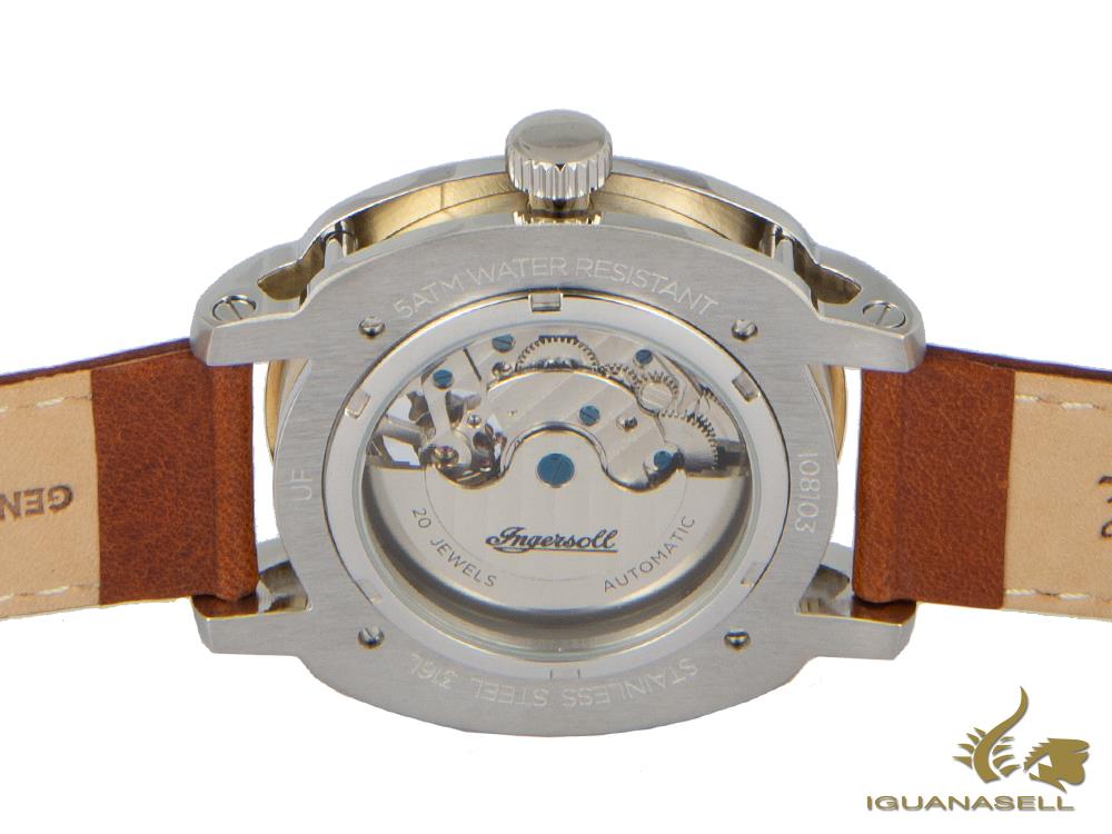 Ingersoll Director Automatic Watch, 46 mm, Gold, Blue, Leather strap, I08103