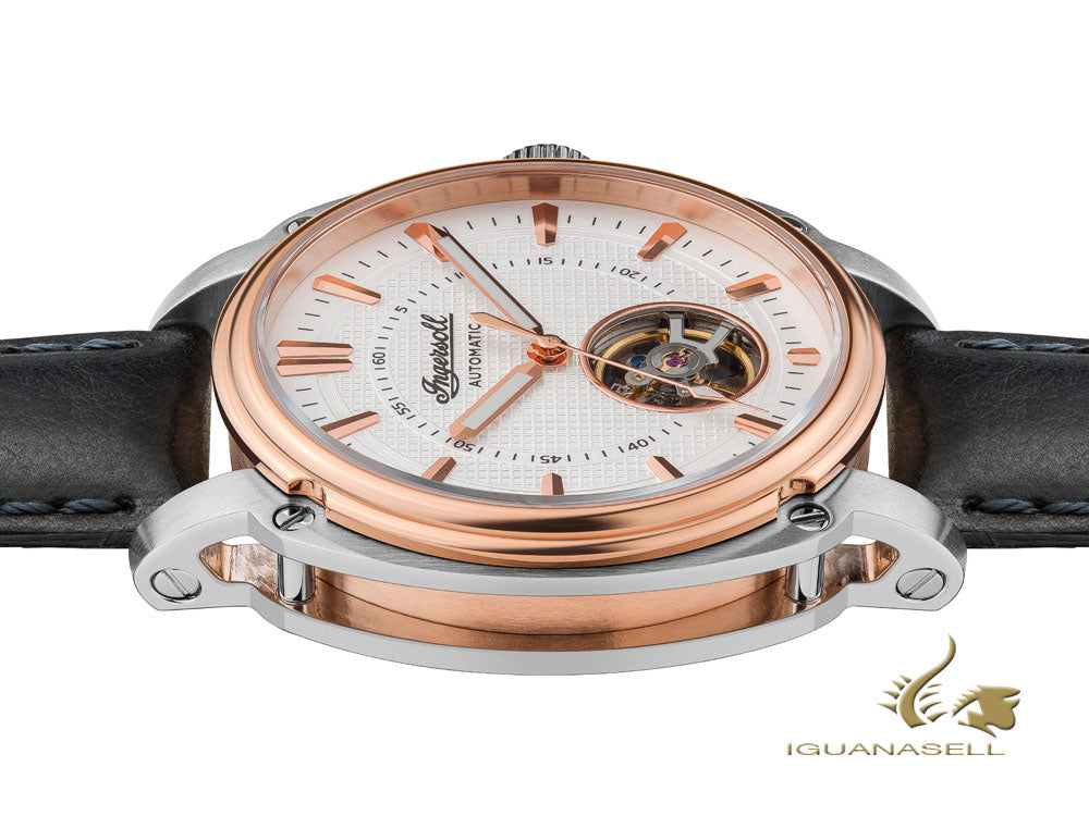 Montre automatique Ingersoll Director, 46 mm, or rose, blanc, cuir, I08101