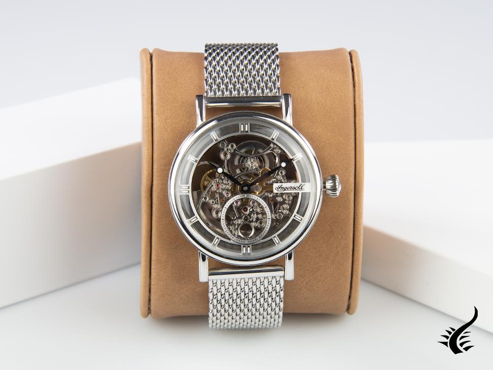 Montre automatique squelette Ingersoll Herald, 40 mm, gris, bracelet en maille, I00405