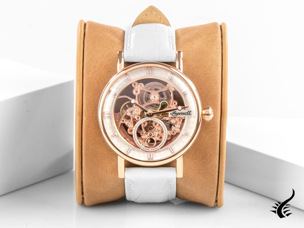 Montre automatique squelette Ingersoll Herald, PVD or rose, 40 mm, cuir, I00404