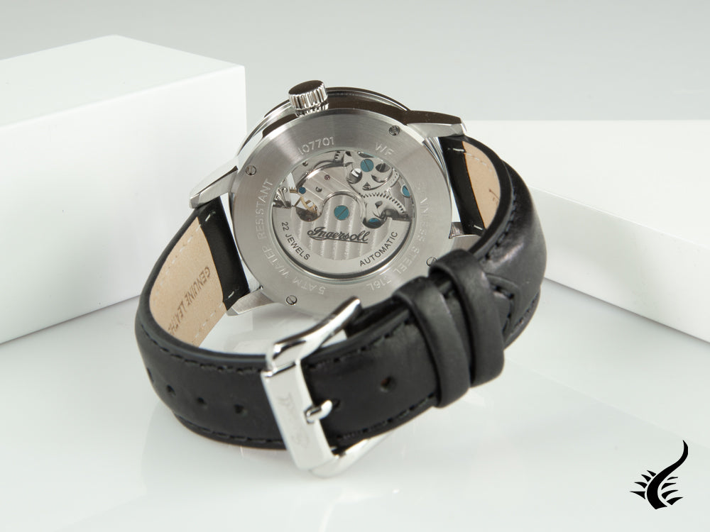 Montre automatique Ingersoll Jazz, 44 mm, noire, phase de lune, GMT, I07701