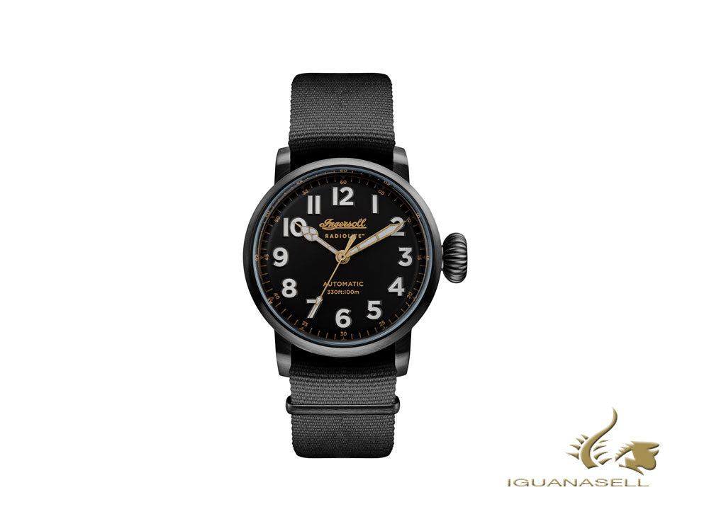 Montre automatique Ingersoll Linden Radiolite, 46 mm, noir, nylon, 10 atm I04806