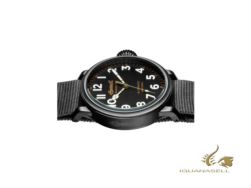 Montre automatique Ingersoll Linden Radiolite, 46 mm, noir, nylon, 10 atm I04806