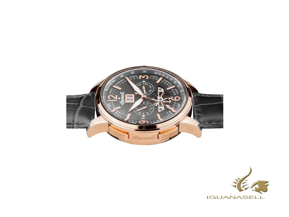Montre automatique Ingersoll Regent, 47 mm, noire, tachymètre, date, I00302B