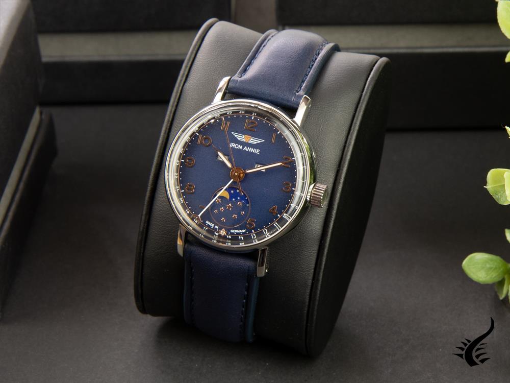 Montre à quartz Iron Annie Amazonas Impression Moonphase, bleu, 36 mm, 5977-4