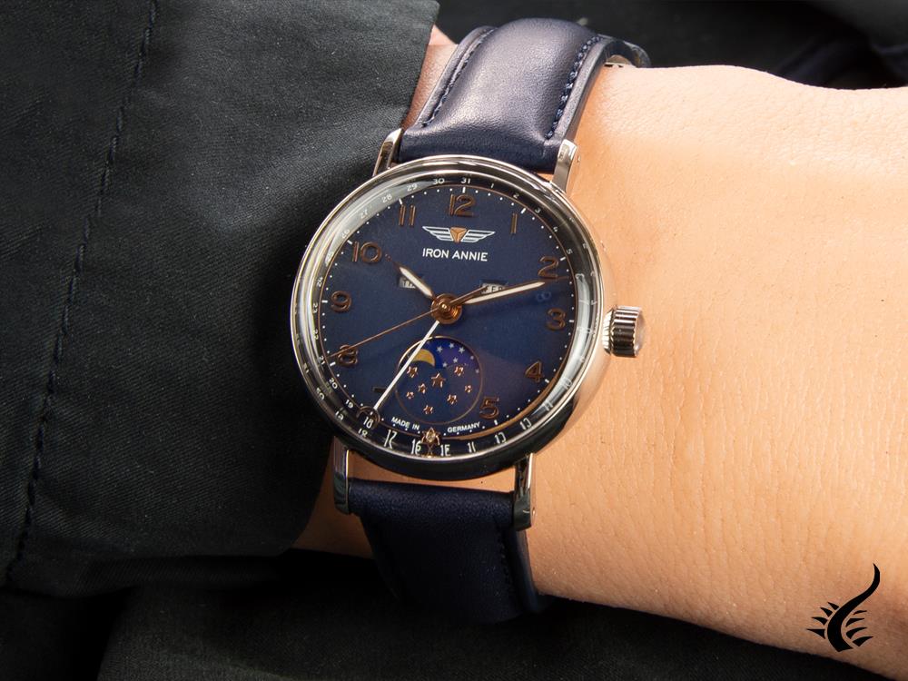 Montre à quartz Iron Annie Amazonas Impression Moonphase, bleu, 36 mm, 5977-4