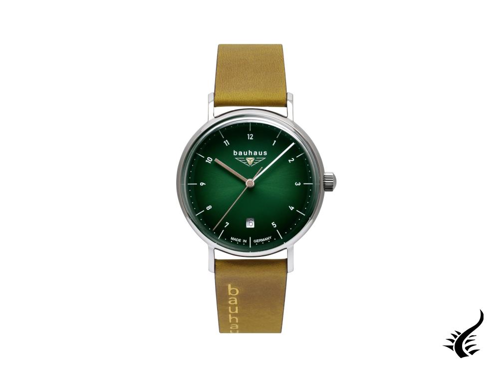 Montre à quartz Bauhaus pour femme, verte, 36 mm, jour, 2141-4