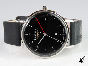 Montre à quartz Bauhaus, noire, 41 mm, jour, 2140-2