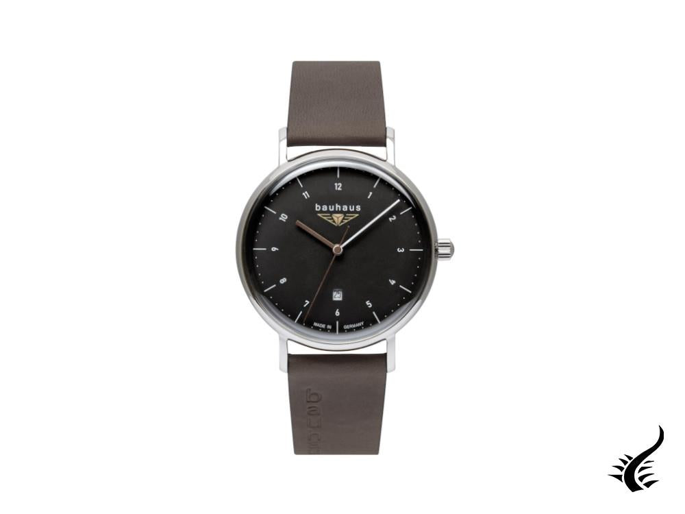 Montre à quartz Bauhaus, noire, 41 mm, jour, 2142-2