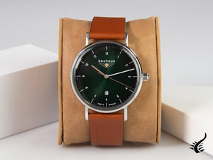 Bauhaus Quartz Watch, Green, 41 mm, Day, 2140-4