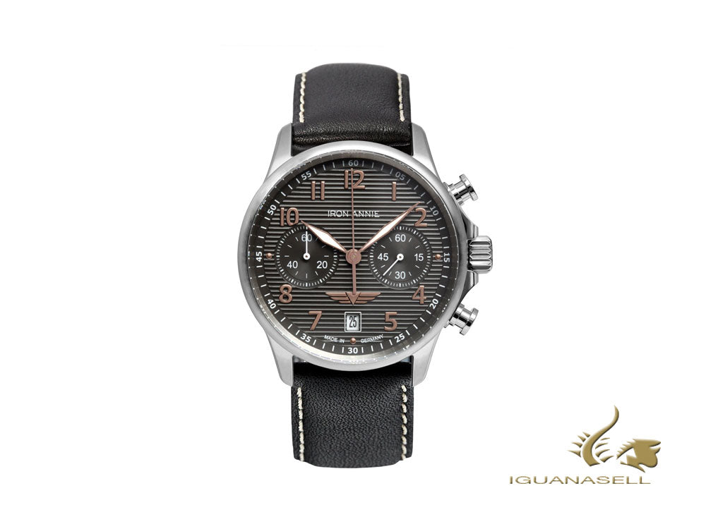 Montre à quartz Iron Annie Captain's Line, noire, 42 mm, chronographe, jour, 5876-5