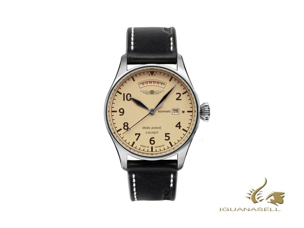 Iron Annie Cockpit Automatic Watch, Beige, 42 mm, Leather strap, 5164-5