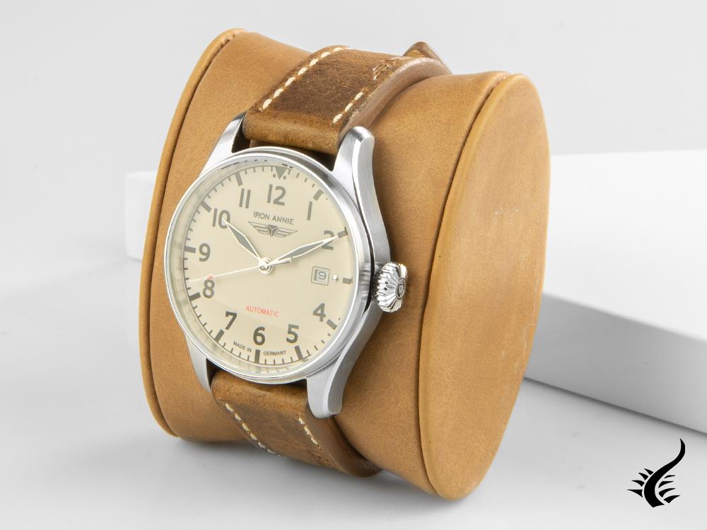 Iron Annie Cockpit Automatic Watch, Beige, 42 mm, Leather strap, Day, 5162-3