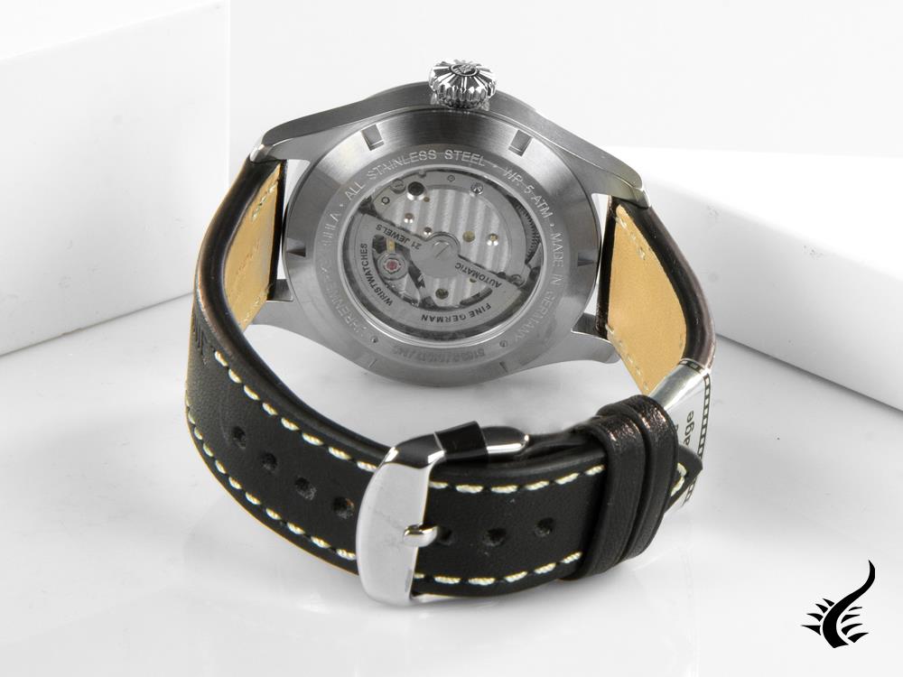 Montre automatique Iron Annie Cockpit, noire, 42 mm, bracelet en cuir, jour, 5162-2