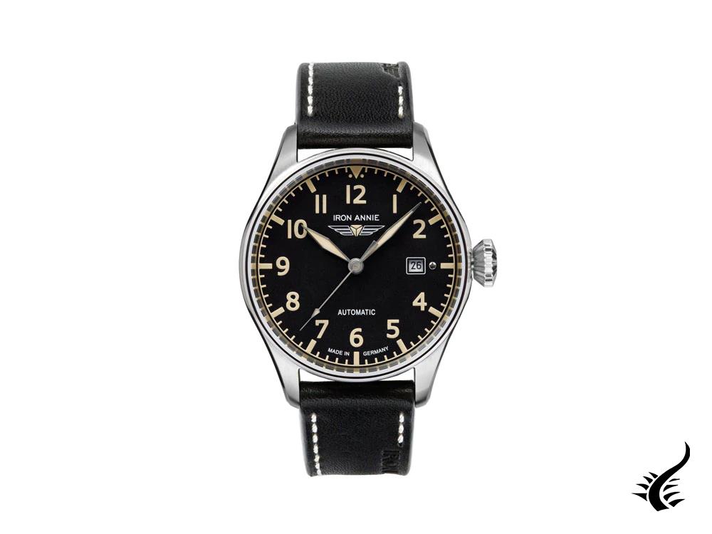 Iron Annie Cockpit Automatic Watch, Black, 42 mm, Leather strap, Day, 5162-2