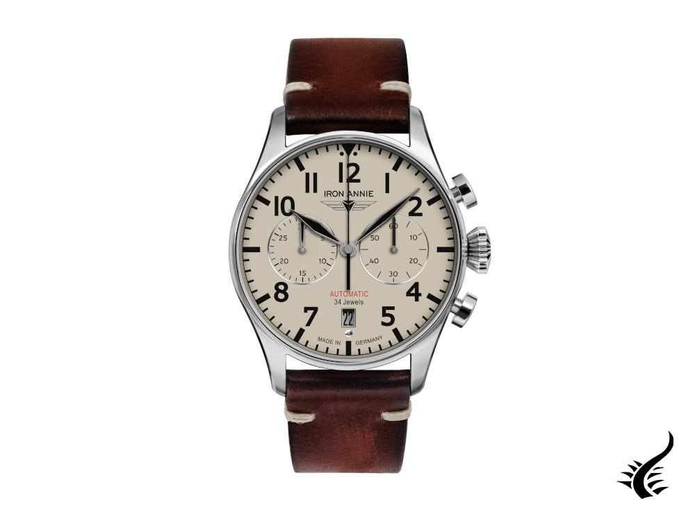 Montre automatique Iron Annie Flight Control, beige, 42 mm, bracelet en cuir, 5122-3