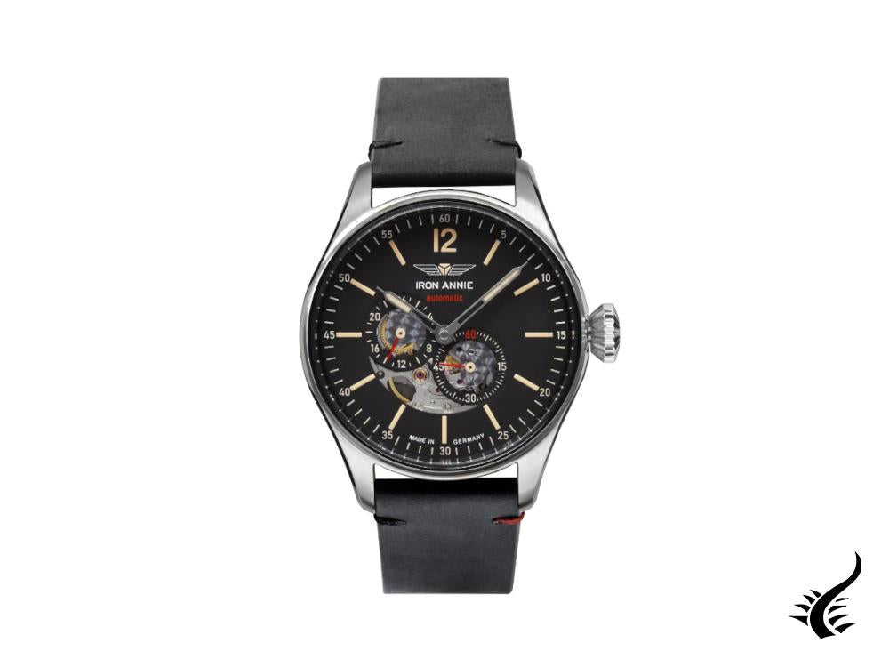 Montre automatique Iron Annie Flight Control, noire, 42 mm, bracelet en cuir, 5172-2