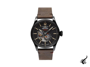 Montre automatique Iron Annie Flight Control, noire, 42 mm, bracelet en cuir, 5174-2