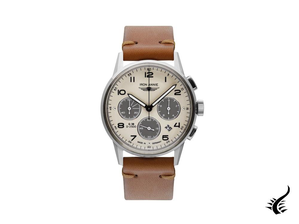 Montre à quartz Iron Annie G38, beige, 42 mm, chronographe, jour, 5372-1